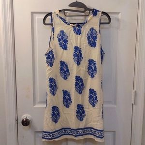 Reversible blue and cream white mini dress light summer coverup shirt
